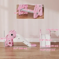 Qaba 3 in 1 Toddler Slide for Age 1-3, Kids Slide with Climber, Basketball Hoop and Ball, Giraffe Design, Pink(m-3)