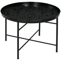 HOMCOM Coffee Table for Living Room, 24" Round Center Table with Hammered Tray Top and Metal Frame for Bedroom, Black(m-11)