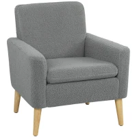 HOMCOM Fabric Accent Chair, Modern Upholstered Armchair with Wood Legs and Wide Padded Seat, Grey(m-2)