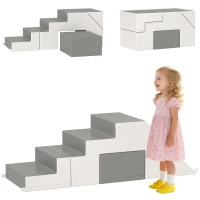 Qaba 2 Piece Foam Climbing Toys for Toddlers 1-3 Years to Slide, Climb and Crawl, Light Gray(m-11)