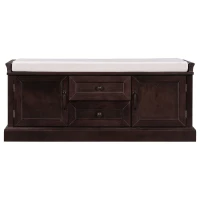 Storage Bench with 4 Doors and Adjustable Shelves, Removable Cushion for Entryway, 43" L x 16" W x 17.5" H, Dark Brown(m-2)