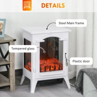 HOMCOM 23" Electric Fireplace Heater, Fire Place Stove with Realistic LED Flames and Logs and Overheating Protection, 750W/1500W, White(m-7)