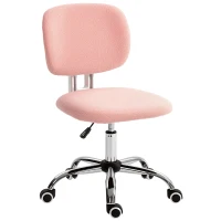 Vinsetto Cute Armless Office Chair, Teddy Fleece Fabric Computer Desk Chair, Vanity Task Chair with Adjustable Height, Swivel Wheels, Mid Back, Pink(m-11)
