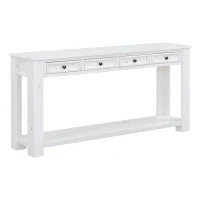 Rustic Chic Console Table with 4 Storage Drawers, Bottom Shelf, Solid Wood Frame, Ideal for Entryway, Hallway, 63" L x 14" W x 30" H, White(m-2)
