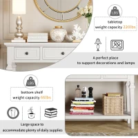Classic Retro Console Table with 3 Drawers, Open Shelf, Solid Pine Wood Frame, Ideal for Entryway, Hallway, 50" L x 15" W x 30" H, White(m-6)