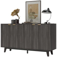 HOMCOM Fluted Sideboard Buffet Cabinet, 55" Coffee Bar Cabinet with 4 Doors, 2 Adjustable Shelves, 5 Wood Legs, Dark Gray(m-1)