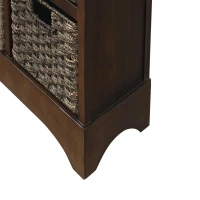 Rustic Storage Cabinet with Two Drawers and Four Rattan Baskets, Modern Farmhouse Style, Acacia Wood Frame, 28" L x 12" W x 28" H, Brown(m-12)