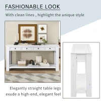 Rustic Chic Console Table with 4 Storage Drawers, Bottom Shelf, Solid Wood Frame, Ideal for Entryway, Hallway, 63" L x 14" W x 30" H, White(m-6)