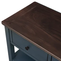 Mid-Century Retro Console Table with 2 Open Shelves, 3 Drawers, Pine Solid Wood Frame, MDF Tabletop, 50" L x 16" W x 30" H, Navy(m-8)
