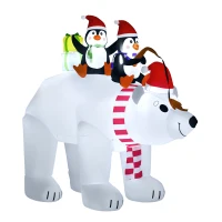 HOMCOM 7 ft Polar Bear and Penguins Christmas Inflatable, LED Lighted Outdoor Holiday Blow Up Yard Decoration(m-1)