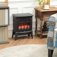 HOMCOM Electric Fireplace Heater, Freestanding Fireplace Stove with Realistic Flames Overheating Protection 750W/1500W, Black(m-10)