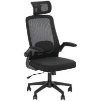 HOMCOM Mesh Office Chair, Ergonomic Desk Chair with Flip-up Armrest, Rotatable Headrest, Adjustable Lumbar Support, Black(m-11)