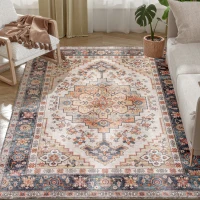 HOMCOM Area Rug 4x6, Machine Washable Rug, Non-Slip Boho Print Pattern Medallion Carpet for Living Room, Bedroom, Tawny Brown(m-11)