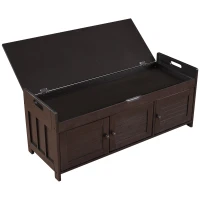 Rustic Storage Bench with Shutter-shaped Doors, Hidden Storage and Removable Cushion, 43.5" L x 16 " W x 18" H, Dark Brown(m-9)