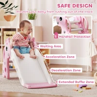 Qaba 3 in 1 Toddler Slide for Age 1-3, Kids Slide with Climber, Basketball Hoop and Ball, Giraffe Design, Pink(m-6)
