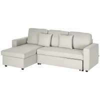 HOMCOM L-Shaped Sectional Sofa Bed, Loveseat Reversible Sleeper Sofa with Pull Out Couch Bed and Storage Chaise, Cream White(m-11)