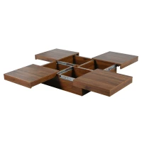 Square Marble Veneer Coffee Table with Sliding Top and Storage, Modern Sofa Table with MDF Construction, 39.5" L x 39.5" W x 10" H, Walnut(m-11)
