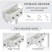 Rustic Entryway Console Table with Two Sizes of Drawers, Bottom Shelf, Ideal for Living Room, Hallway, 60" L x 11" W x 34" H, White(m-7)