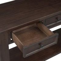 Rustic Chic Console Table with 4 Storage Drawers, Bottom Shelf, Solid Wood Frame, All Tools Included, 63" L x 14" W x 30" H, Dark Brown(m-9)
