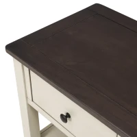 Mid-Century Retro Console Table with 3 Drawers, 2 Open Shelves, Circular Handles, Solid Pine Wood Frame, 50" L x 16" W x 30" H, Beige(m-8)