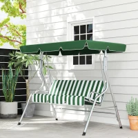 Outsunny 3-Person Porch Swing with Canopy Outdoor Patio Swing Chair for Adults, Steel Frame, Cushions, Armrests, Green(m-2)