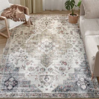 HOMCOM 5x7 Area Rug, Vintage Machine Washable Rug, Non-Slip Carpet for Living Room, Bedroom, Dining Room, Brown and Green(m-11)