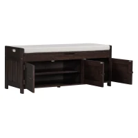 Rustic Storage Bench with Shutter-shaped Doors, Hidden Storage and Removable Cushion, 43.5" L x 16 " W x 18" H, Dark Brown(m-8)