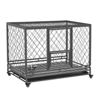 PawHut Heavy Duty Dog Crate, Metal Dog Cage Kennel with Lockable Wheels, Slide-Out Tray, Food Bowl and Double Doors, 49"(m-1)