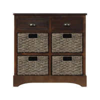 Rustic Storage Cabinet with Two Drawers and Four Rattan Baskets, Modern Farmhouse Style, Acacia Wood Frame, 28" L x 12" W x 28" H, Brown(m-2)