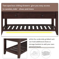 Shoe Rack with Cushioned Seat and Drawers, Pine Wood Construction, Multipurpose Entryway Storage Bench, 39" L x 14" W x 20" H, Dark Brown(m-7)