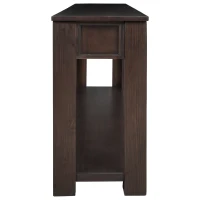 Rustic Chic Console Table with 4 Storage Drawers, Bottom Shelf, Solid Wood Frame, All Tools Included, 63" L x 14" W x 30" H, Dark Brown(m-14)