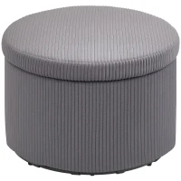 HOMCOM 24 Inches Round Storage Ottoman Stool with Lid, Upholstered Corduroy Foot Rest for Living Room, Bedroom, Gray(m-11)