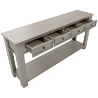 Rustic Elegant Console Table with 4 Storage Drawers, Bottom Shelf, Solid Wood Frame, All Tools Included, 63" L x 14" W x 30" H, Gray(m-8)