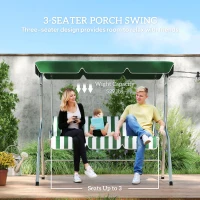 Outsunny 3-Person Porch Swing with Canopy Outdoor Patio Swing Chair for Adults, Steel Frame, Cushions, Armrests, Green(m-4)