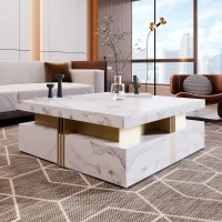 Modern Square Storage Coffee Table with 4 Drawers, MDF Construction, Ample Storage with Four Drawers, 33.5" L x 33.5" W x 16.5" H, White(m-1)
