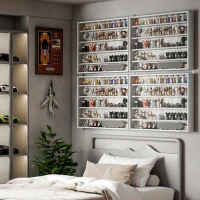 HOMCOM 5-Tier Display Cabinet, Wall-Mounted Display Case with 2 Glass Doors and Adjustable Shelves, Gray(m-2)