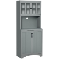 HOMCOM Kitchen Hutch, 70" Pantry Cabinet with Glass Framed Door,  Storage Cabinet with Adjustable Shelves and Microwave Space for Dining Room, Gray