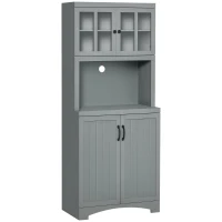 HOMCOM Kitchen Hutch, 70" Pantry Cabinet with Glass Framed Door,  Storage Cabinet with Adjustable Shelves and Microwave Space for Dining Room, Gray(m-1)
