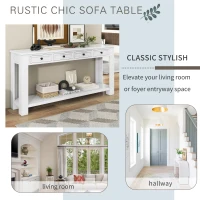 Rustic Chic Console Table with 4 Storage Drawers, Bottom Shelf, Solid Wood Frame, Ideal for Entryway, Hallway, 63" L x 14" W x 30" H, White(m-4)