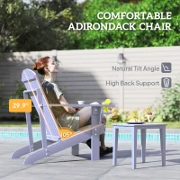 Outsunny Oversized Adirondack Chair, Outdoor Fire Pit and Porch Seating, Classic Log Lounge w/ Built-in Cupholder, Gray(m-4)