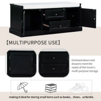 Storage Bench with Multi-Purpose Storage and Adjustable Shelves, Removable Cushion for Entryway, 43" L x 16" W x 17.5" H, Black(m-6)