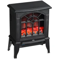 HOMCOM Electric Fireplace Heater, Freestanding Fireplace Stove with Realistic Flames Overheating Protection 750W/1500W, Black(m-11)