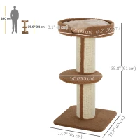 PawHut Cat Tree Kitty Tower with Sisal Mat Scratching Post, Cat Bed, Cushion, Perch, 18" x 18" x 36", Brown(m-3)
