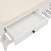Multipurpose Entryway Storage Bench with Pine Wood Construction, Shoe Rack with Cushioned Seat and Drawers, 39" L x 14" W x 20" H, White(m-11)