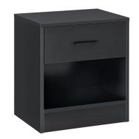 HOMCOM Modern Side Table with Drawer and Storage Shelf, End Table for Living Room, Black Wood Grain