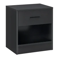 HOMCOM Modern Side Table with Drawer and Storage Shelf, End Table for Living Room, Black Wood Grain(m-1)