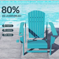 Outsunny Oversized Adirondack Chair, Outdoor Fire Pit and Porch Seating, Classic Log Lounge w/ Built-in Cupholder, Sky Blue(m-5)