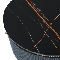 Modern Round Coffee Table with 2 Large Drawers, MDF Construction, Mrable Sofa Table with Golden Legs, 31.5" L x 31.5" W x 17" H, Black+Gold(m-10)