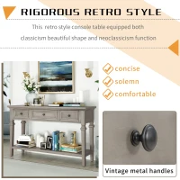 Classic Retro Console Table with 3 Drawers, Open Shelf, Vintage Metal Handles, Perfect for Entryway, Living Room, 50" L x 15" W x 30" H, Gray(m-4)