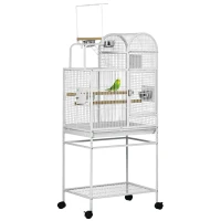 PawHut 55" Large Parrot Cage with Toy Hooks Above Top Bird Perch, Tray, Food Cups, Rolling Stand, Bird Cage for Cockatiels, Parakeets, Lovebirds(m-1)